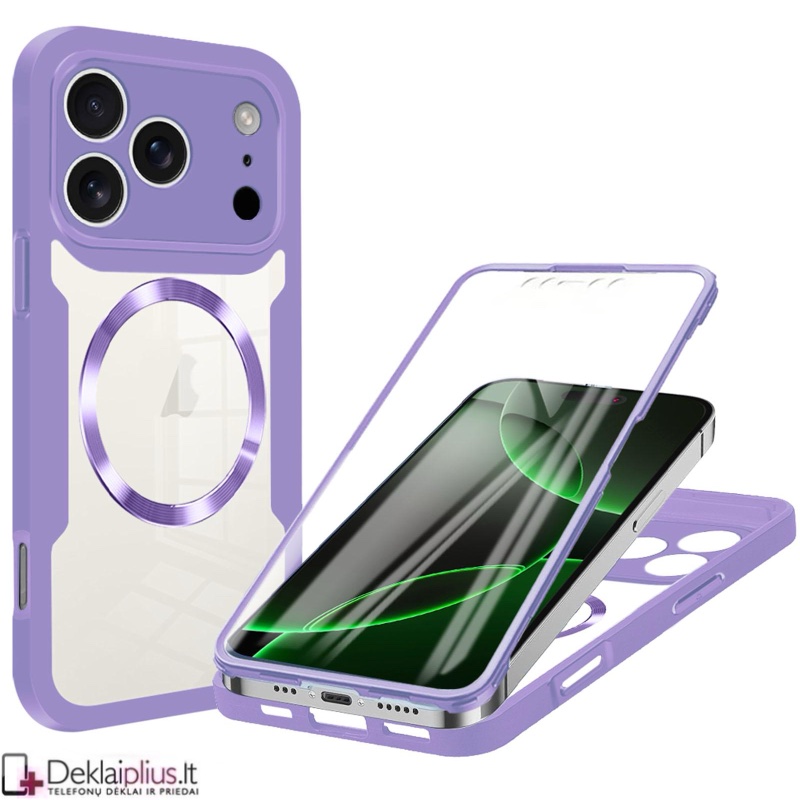 360 laipsnių smūgiams atsparus dėklas su magsafe - violetinis (Apple Iphone 17 Pro Max/18 Pro Max) 360 laipsnių smūgiams atsparus dėklas su magsafe - violetinis (Apple Iphone 17 Pro Max/18 Pro Max)